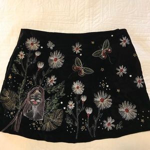 Zara Floral Velvet Mini Skirt Size Xs